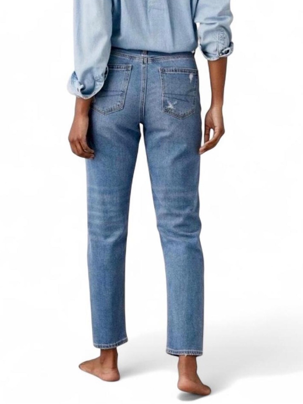 American Eagle Mom Jeans Distressed Hi-Waisted Cropped Comfort Stretch SZ 18 L - Picture 2 of 8